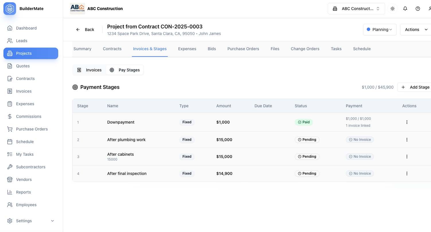 Project budget tracking